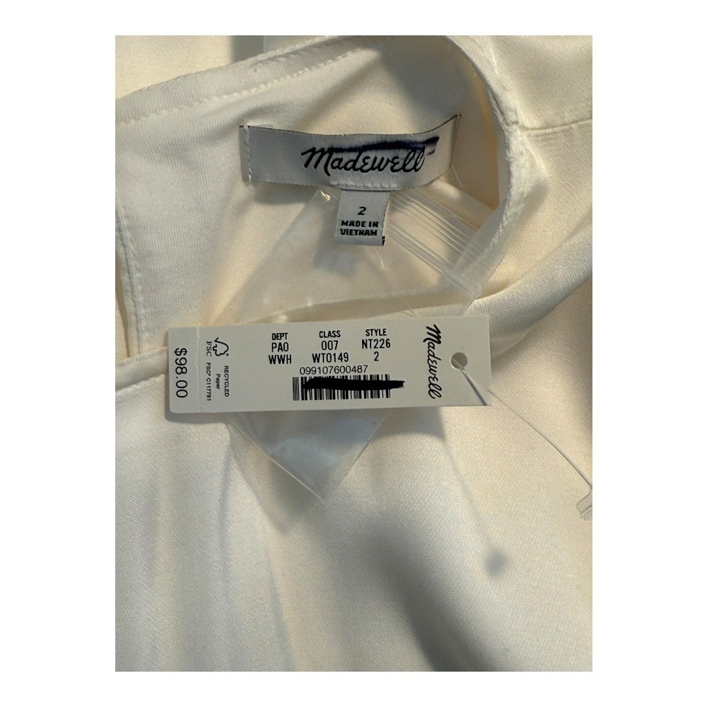 Madewell NWT Size 2 Winter White Long-Sleeve Bubble-Hem‎ Top in Satin - Picture 5 of 8